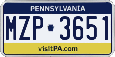 PA license plate MZP3651