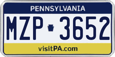 PA license plate MZP3652