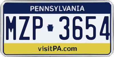 PA license plate MZP3654