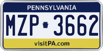 PA license plate MZP3662