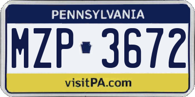 PA license plate MZP3672