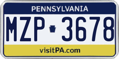 PA license plate MZP3678