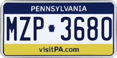 PA license plate MZP3680
