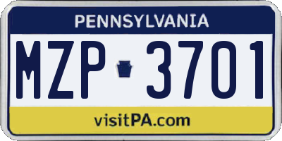 PA license plate MZP3701