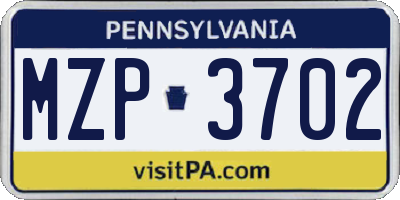 PA license plate MZP3702