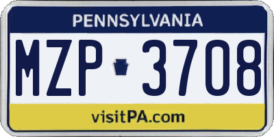 PA license plate MZP3708