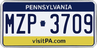 PA license plate MZP3709