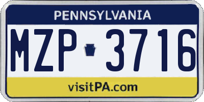 PA license plate MZP3716