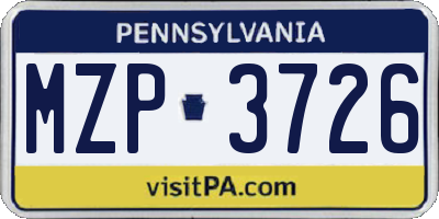 PA license plate MZP3726