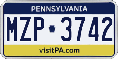PA license plate MZP3742