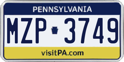 PA license plate MZP3749
