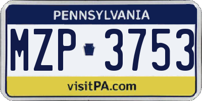 PA license plate MZP3753