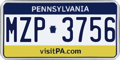 PA license plate MZP3756
