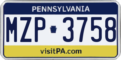PA license plate MZP3758
