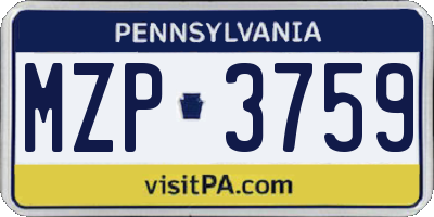PA license plate MZP3759