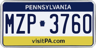 PA license plate MZP3760