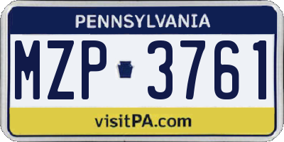 PA license plate MZP3761