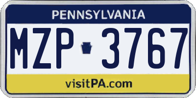 PA license plate MZP3767