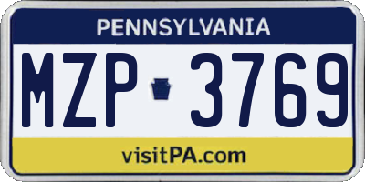 PA license plate MZP3769