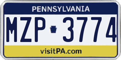 PA license plate MZP3774