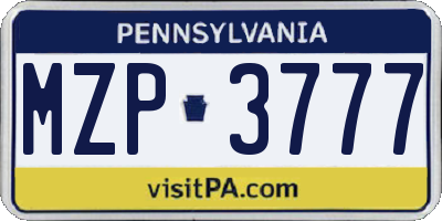 PA license plate MZP3777