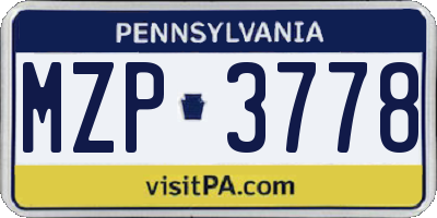 PA license plate MZP3778