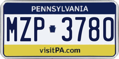 PA license plate MZP3780