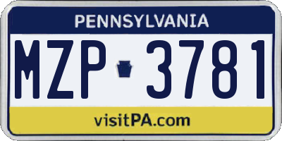 PA license plate MZP3781