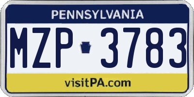 PA license plate MZP3783