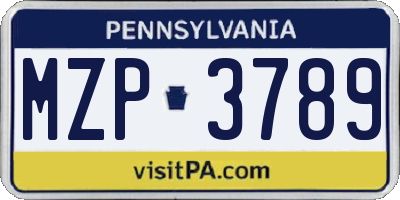 PA license plate MZP3789