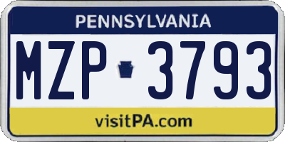 PA license plate MZP3793
