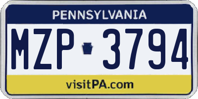 PA license plate MZP3794