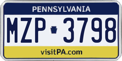 PA license plate MZP3798