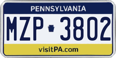 PA license plate MZP3802