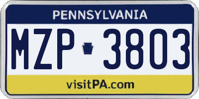 PA license plate MZP3803