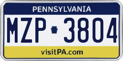 PA license plate MZP3804
