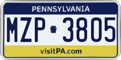 PA license plate MZP3805