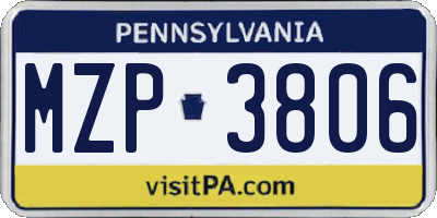 PA license plate MZP3806
