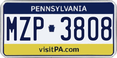 PA license plate MZP3808