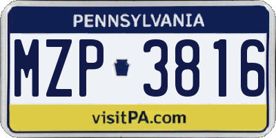 PA license plate MZP3816