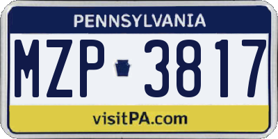 PA license plate MZP3817