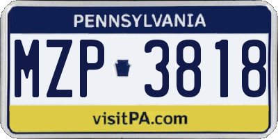 PA license plate MZP3818