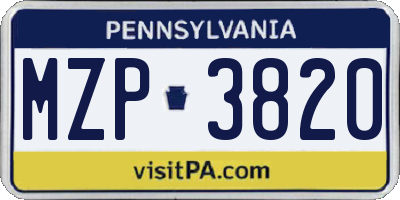 PA license plate MZP3820