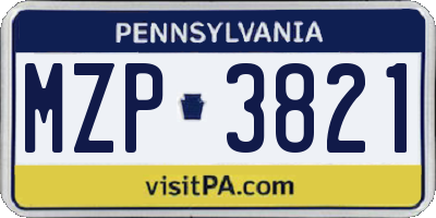 PA license plate MZP3821