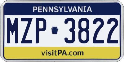 PA license plate MZP3822