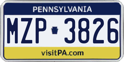 PA license plate MZP3826