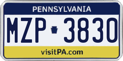 PA license plate MZP3830
