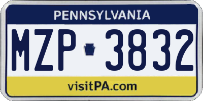 PA license plate MZP3832
