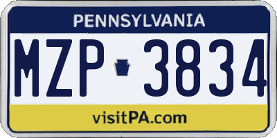 PA license plate MZP3834