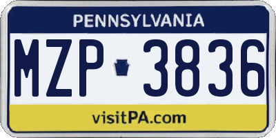 PA license plate MZP3836